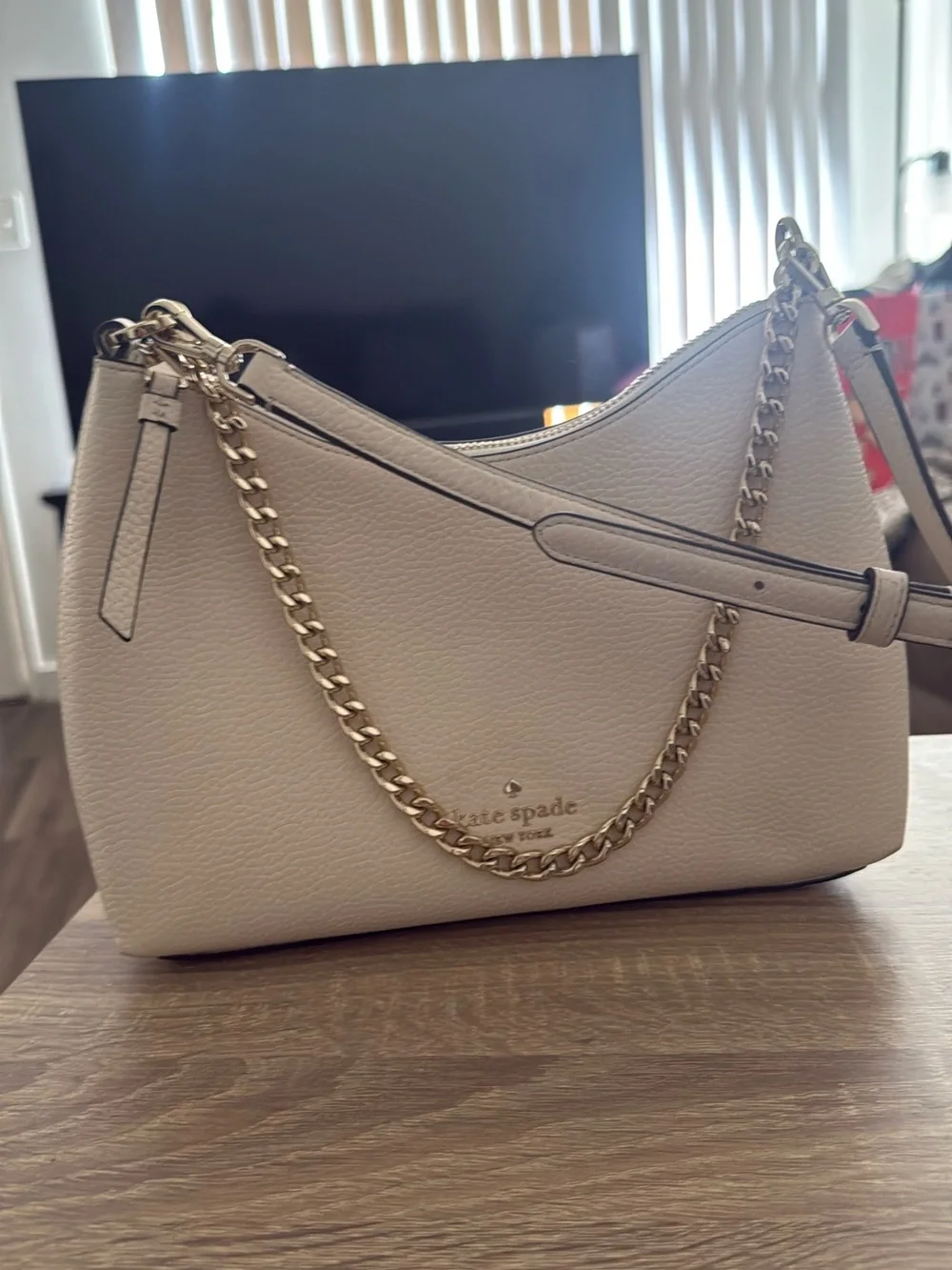 kate spade cream leather shoulder bag with gold chain